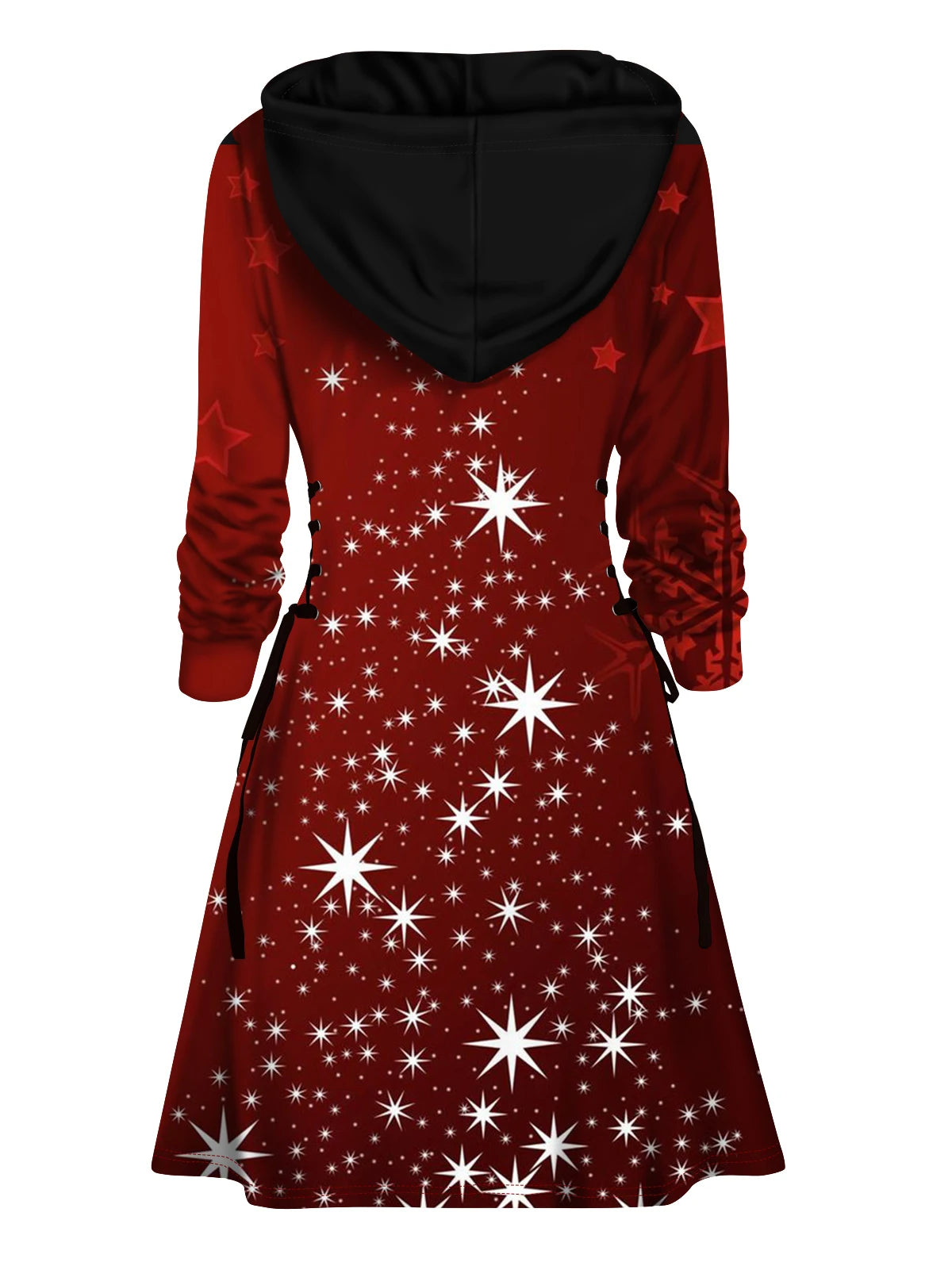2024 Women's Christmas Hooded Dresses Star 3D Print Mini Hoodie Dress Lace Up a Line Hooded Dress Long Sleeves Fall Winter Dress