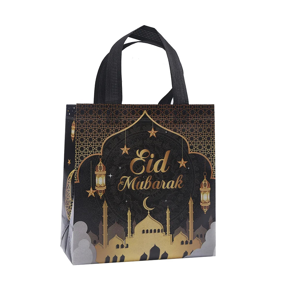 4Pcs Eid Mubarak Gift Bag Ramadan Kareem Nonwoven Pouch Cookie Candy Packaging Bags Muslim Islamic Ramadan Party Decor Supplies