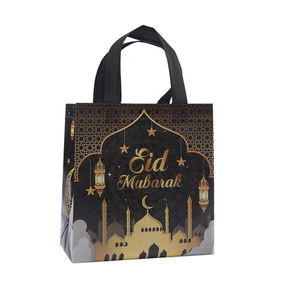 4Pcs Eid Mubarak Gift Bag Ramadan Kareem Nonwoven Pouch Cookie Candy Packaging Bags Muslim Islamic Ramadan Party Decor Supplies
