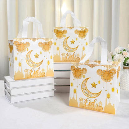 4Pcs Eid Mubarak Gift Bag Ramadan Decor 2024 Nonwoven Pouch Cookie Candy Packaging Bags Muslim Islamic Ramadan Kareem Supplies