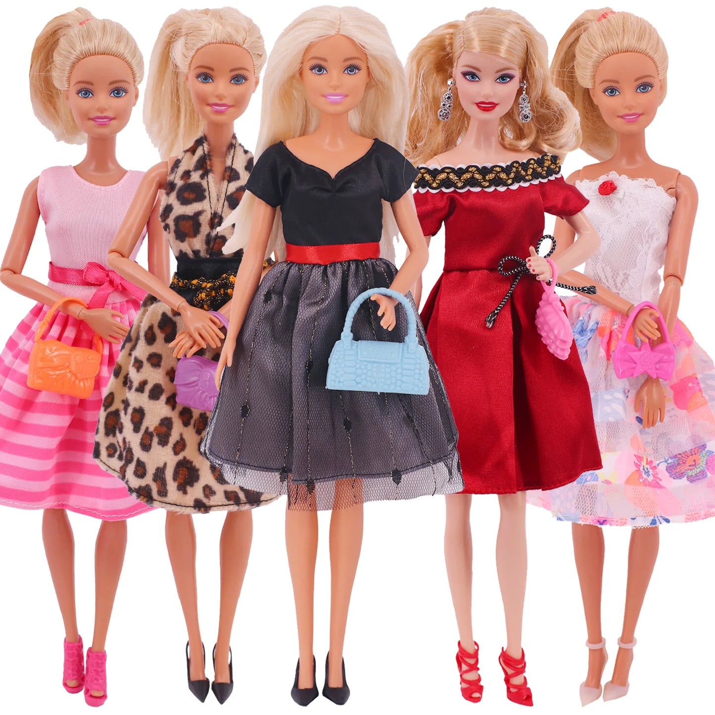 5Pcs Set of Barbies Doll Toy Clothes Accessories Barbies Clothes for Barbie Doll&1/6 BJD Blythe Shoes Mini Dress Bags Toy