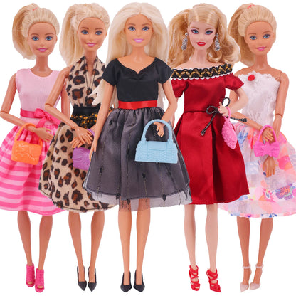 5Pcs Set of Barbies Doll Toy Clothes Accessories Barbies Clothes for Barbie Doll&1/6 BJD Blythe Shoes Mini Dress Bags Toy