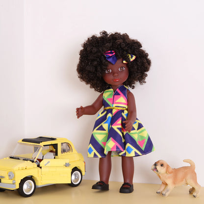 One Piece 14 Inch American African Black Doll With Curly Hair - Perfect Gift for Girls on Birthday - Full Set Included
