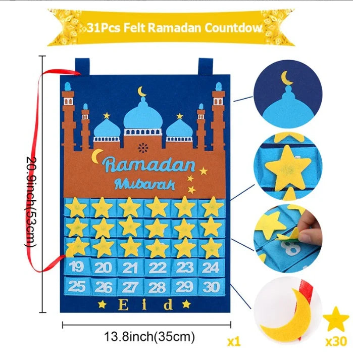 Ramadan Countdown Felt Calendar Eid Mubarak Decorations for Home Islamic Muslim Party Decor Ramadan Kareem Eid Al Adha Kid Gifts