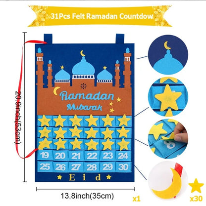 Ramadan Countdown Felt Calendar Eid Mubarak Decorations for Home Islamic Muslim Party Decor Ramadan Kareem Eid Al Adha Kid Gifts