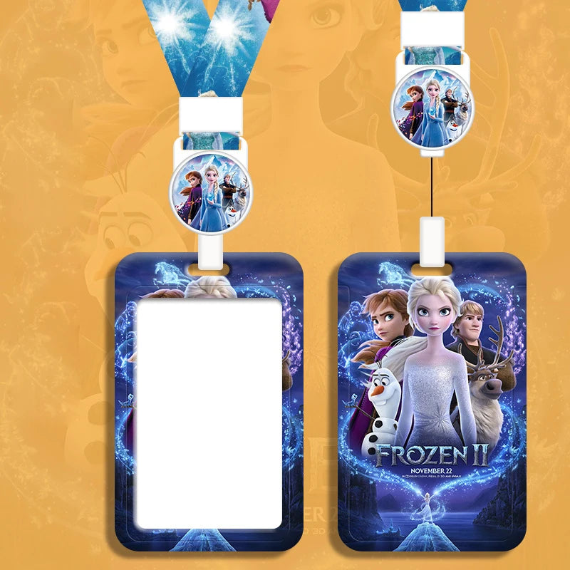 Disney Frozen Access Card Holder Lanyard Student ID Campus Bus Card Cover Elsa Anna Girls Elastic Rope Badge Reel Work Card Case
