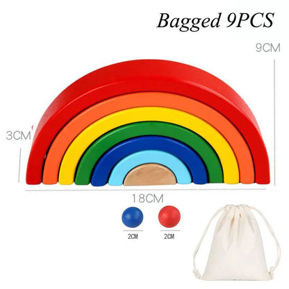 Children's Montessori Wooden Building Blocks Early Education Educational Toys Tree Flame House Stone Rainbow Blocks Wooden Toys