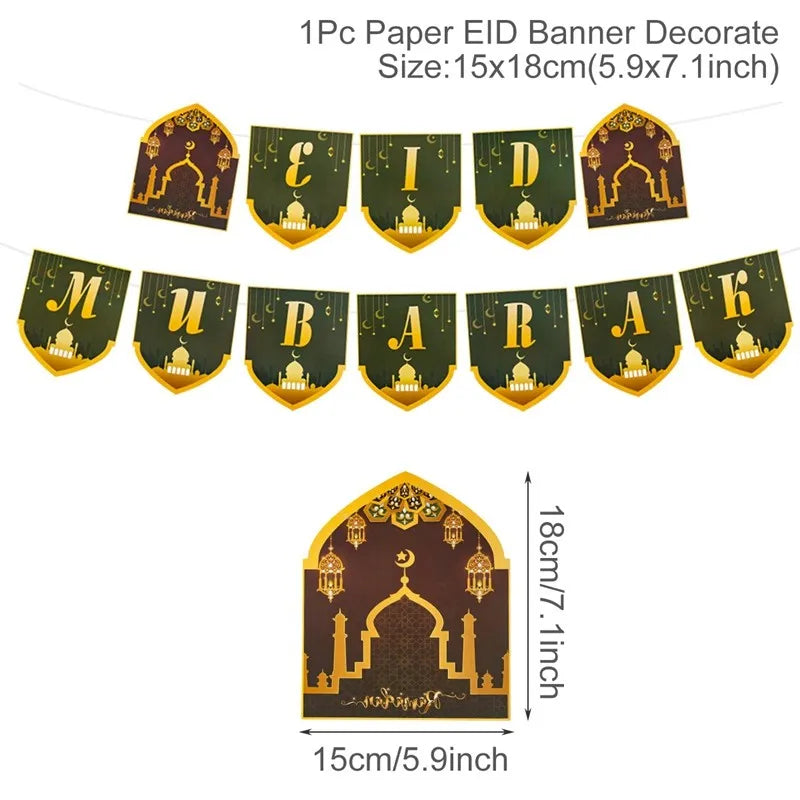 Eid Mubarak Banner Bunting Balloons Plates Tablecloth Kareem Ramadan Decoration for Home 2024  Muslim Islamic Party Supplies