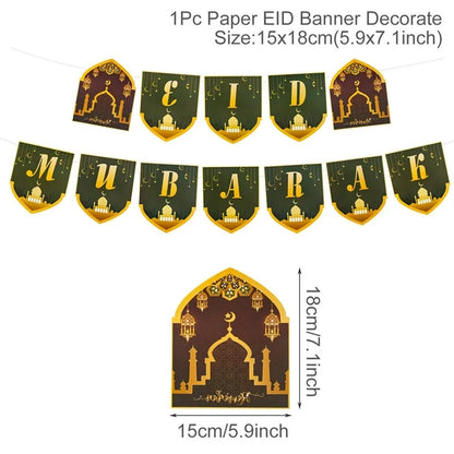 Eid Mubarak Banner Bunting Balloons Plates Tablecloth Kareem Ramadan Decoration for Home 2024  Muslim Islamic Party Supplies