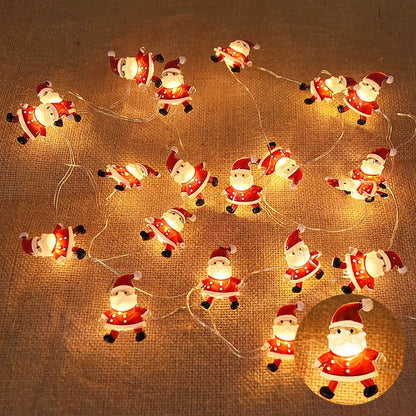 2M 20LED Santa Claus Snowflake LED Light String Christmas Decoration for Home Xmas Tree Ornament 2024 Navidad Kids Gift New Year