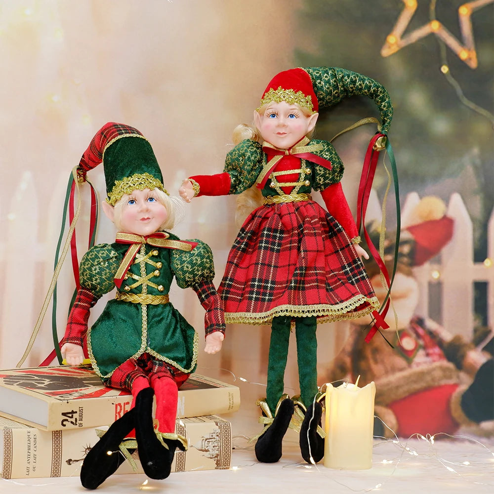 Elf Couple Navidad New Year Xmas Gifts for Kids Plush Dolls Toys Christmas Tree Pendant Drop Ornaments Hanging Decoration