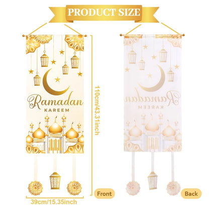 Eid Mubarak Decoration 2024 Hanging Flag Ramadan for Home Door Islamic Muslim Party Decor Ramadan Kareem Banner Eid Al-Fitr Gift