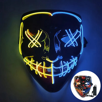 1P Scary Halloween Colplay Light Up Purge Mask Halloween Masquerade Party LED Face Masks for Kids Men Women Mask Glowing in Dark