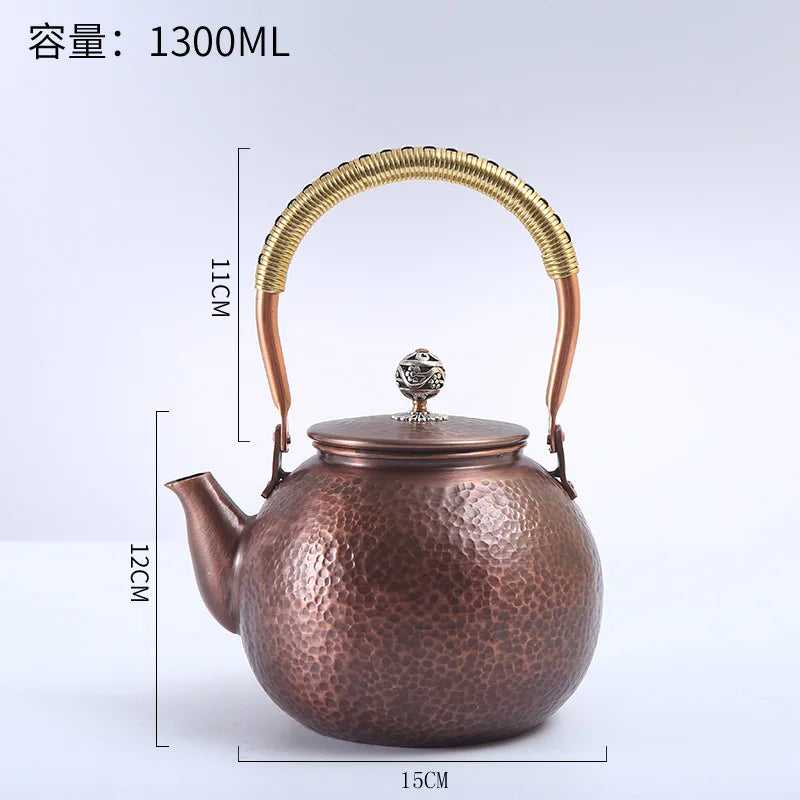Purple Copper Teapot Hand Pounded Chinese Style Boiling Tea Boiling Water Kettle Vintage Lifting Beam Kung Fu Tea Set