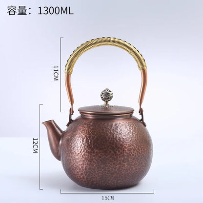 Purple Copper Teapot Hand Pounded Chinese Style Boiling Tea Boiling Water Kettle Vintage Lifting Beam Kung Fu Tea Set
