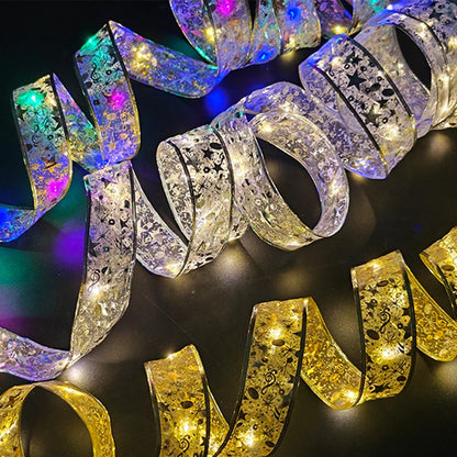 1-10m Christmas Luminous Lights Decoration Golden Christmas Ribbon Fairy String Lights for Home Party Christmas Supplies Decor