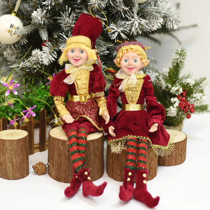 Elf Couple Navidad New Year Xmas Gifts for Kids Plush Dolls Toys Christmas Tree Pendant Drop Ornaments Hanging Decoration