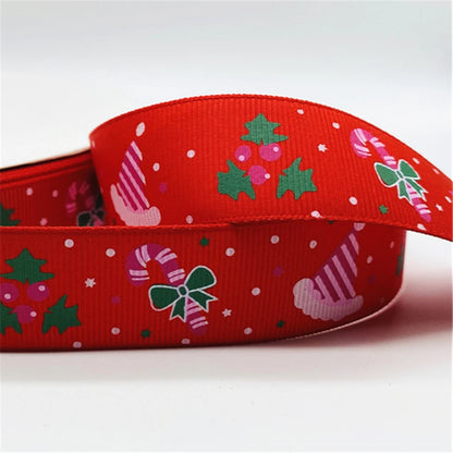 5yards/Lot 25MM Christmas Ribbon Printing Christmas Peripheral Ribbon for Bow Christmas Decoration DIY Gift Wrapping