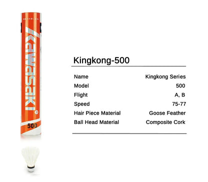 12Pcs/Lot Kawasaki King Kong 500 Badminton Goose Feather Shuttlecock Speed 77 Durable Badminton Ball for Training Exercise