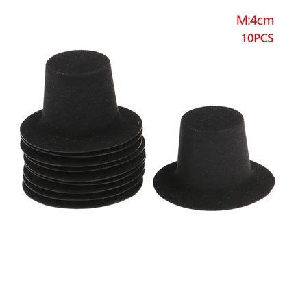 10Pcs Miniature Black Hat Mini Doll Hat Doll House Ornament Hand Weaved Dollhouse Accessories 3 Sizes