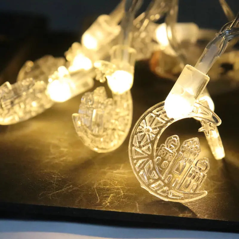Eid Mubarak Moon Star LED Light String Eid Islamic Muslim Party Supplies Kareem Ramadan Decoration for Home Eid Al-Fitr Ornament