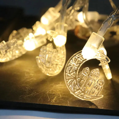 Eid Mubarak Moon Star LED Light String Eid Islamic Muslim Party Supplies Kareem Ramadan Decoration for Home Eid Al-Fitr Ornament