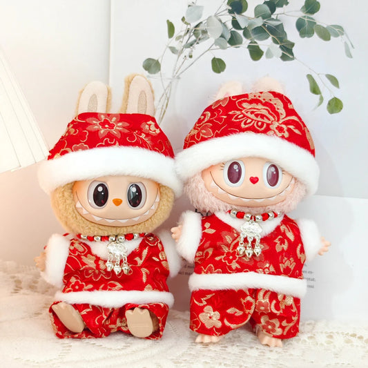 Macaron New Year Outfit Doll Clothes for 17cm Labubu Doll Color Match Hoodies Dolls Accessories Cute Decoration Little Cloths