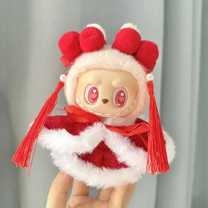 New Year Labubu Outfit for 17cm Mini Doll Chinese Style Matched Red Clothes Accessories