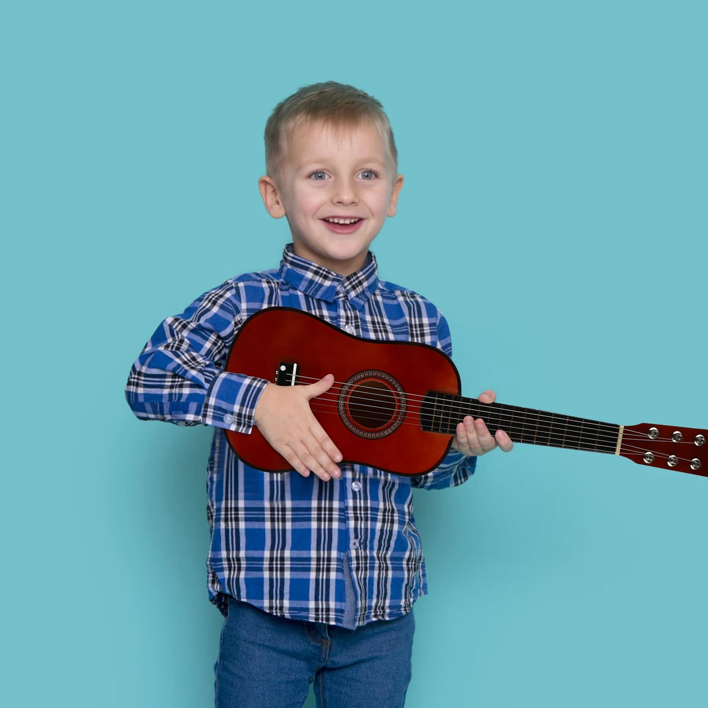 23 Inch Folk Acoustic Guitar Basswood Ukulele 6 Strings Kids Beginners Music Instrument Child Small Guitar Playing Learning Toy