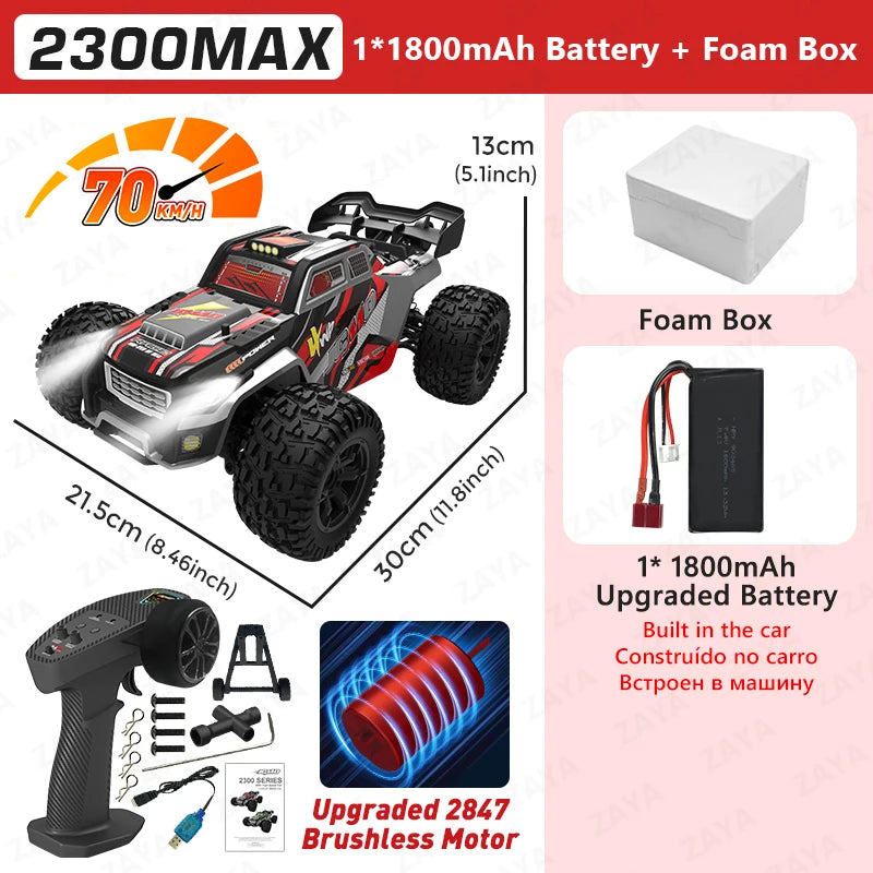 1:16 70km/H or 50km/H 4WD RC Car With LED Remote Control Cars High Speed Drift Monster 4x4 Truck for Kids Toy 2300PRO 2300MAX
