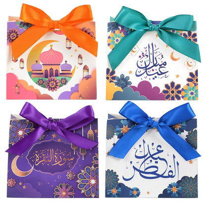 4Pcs Eid Mubarak Candy Gift Box Cookie Chocolate Packaging Boxes Bag Ramadan Mubarak Decoration 2024 Muslim Event Party Supplies