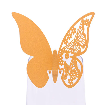 20pcs Eid Mubarak Hollow Butterfly Cup Card Wine Glass Paper Name Place Seat Card Wedding Party Ramadan Kareem Table Decorations
