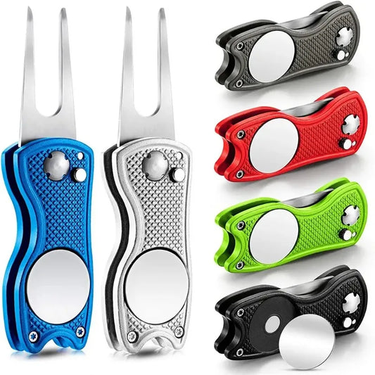 1pc Foldable Golf Divot Repair Tool With Golf Ball Tool Pitch Groove Cleaner Golf Accessories Putting Green Fork Training Aids