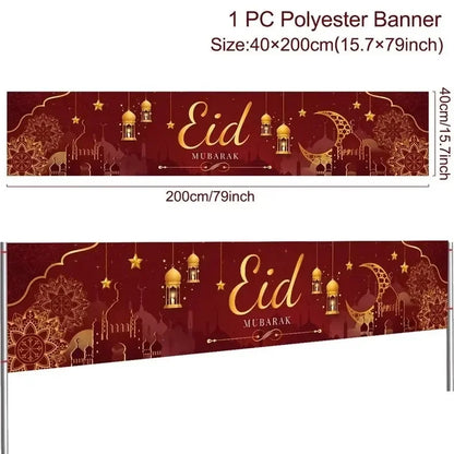 Eid Mubarak Outdoor Banner Flag Ramadan Decoration for Home 2024 Islamic Muslim Party Decor Gifts Ramadan Kareem Eid Al-Adha