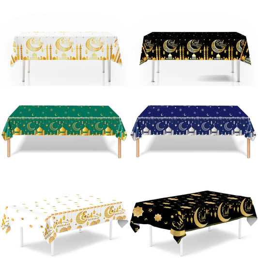 EID Mubarak Disposable Tablecloth EID Mubarak Decoration 2024 for Home Table Cloth Ramadan Kareem Islamic Muslim Party Decor