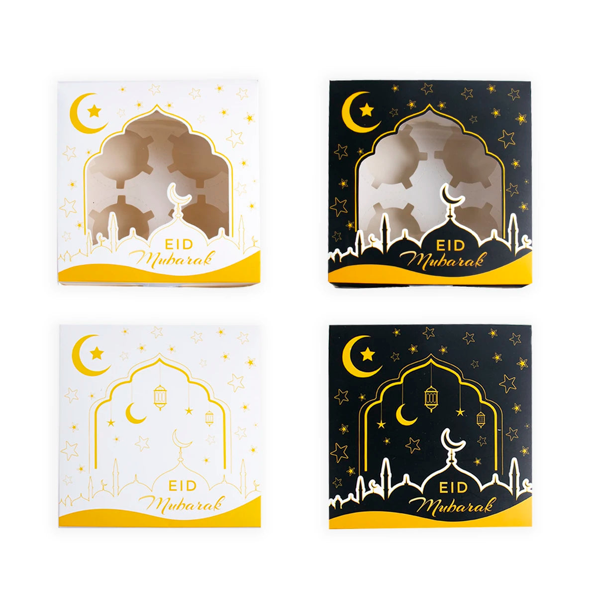 2PCS Eid Mubarak Candy Boxes Open Window Cookie Packaging Gift Boxes Muslim Islamic Festival Party Decor Ramadan Kareem Supplies