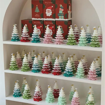 2025 Year Merry Christmas Candle Cute Xmas Tree Shaped Aromatherapy Scented Candle Desk Ornament for New Year Navidad Home Decor