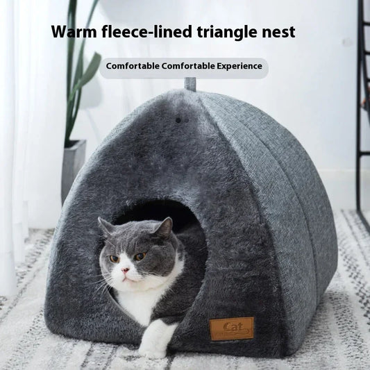 New Triangle Cat Nest Closed Cats House Pet Nest Warm and Thickened Deep Sleep Dog Nest Pet Supplies Closed Cat Tents Cat Bed