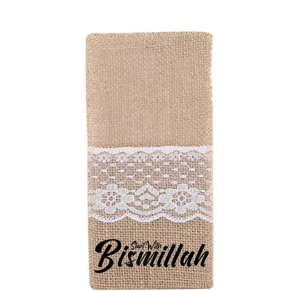 5pcs Start With Bismillah Cutlery Holder Bags Eid Mubarak Ramadan Kareem Al-Fitr Muslim Islamic Iftar Table Decoration Mom Gift