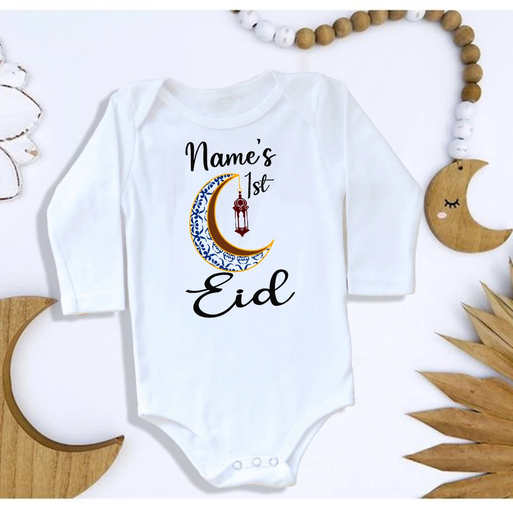 Personalised Eid Ramadan Baby Rompers Custom Infant Long Sleeve Jumpsuit Eid Boys Girls Clothes Islamic Muslim Holiday Outfits