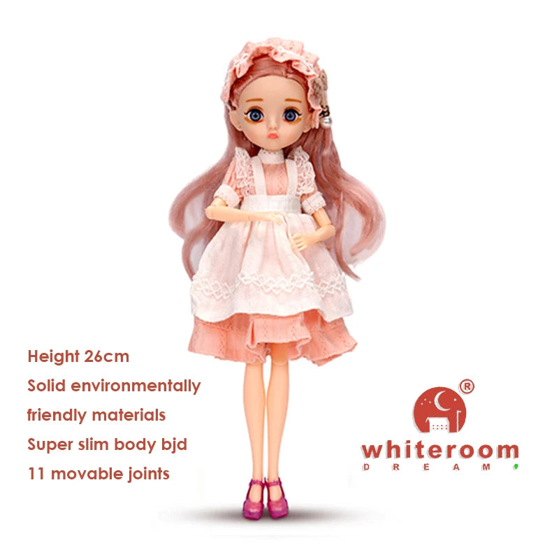 Slim 26cm Bjd Doll for Girl Purple Hair Big Eyes Fashion Princess Clothes Suit Accessories Decoration Eyelash Solid Doll Gift