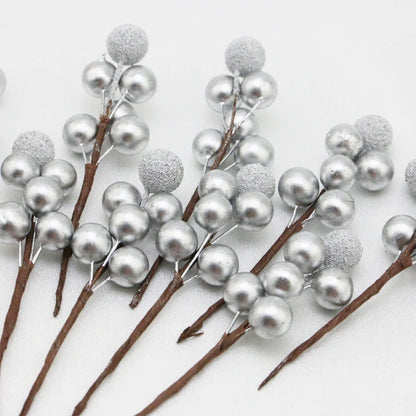 (10 Pcs/Pack) 10cm Christmas Tree Berry Decoration Simulation Yangmei Golden Berry Bouquet False Plant Wreath Home Decoration