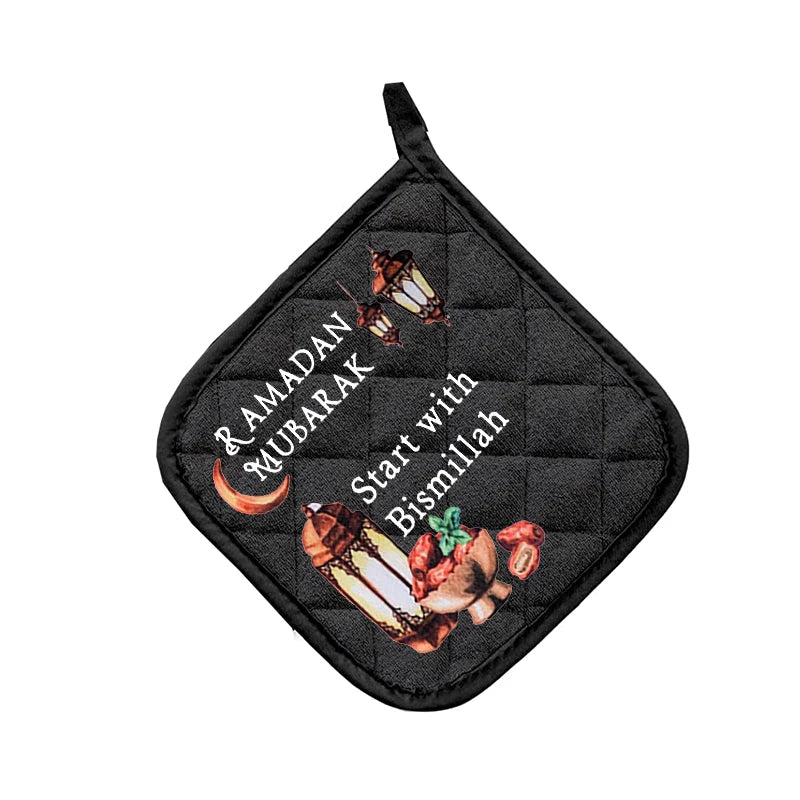 Ramadan Mubarak Bismillah Kitchen Apron Pot Holder Mitt Eid Al Fitr Muslim Islamic Kareem Suhoor Iftar Home Decoration Gift