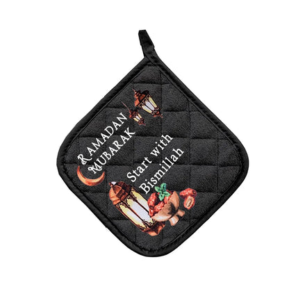 Ramadan Mubarak Bismillah Kitchen Apron Pot Holder Mitt Eid Al Fitr Muslim Islamic Kareem Suhoor Iftar Home Decoration Gift
