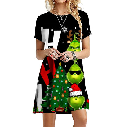 Funny Women Party Christmas Snowman Dress 2022 Fashion Cute Christmas Style Loose Dress Oversized Casual Short Sleeve Mini Dress