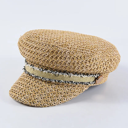 BUTTERMERE Straw Newsboy Cap Women Baker Boy Hat Female Khaki British Style Retro Designer Brand Spring Summer Octagonal Cap