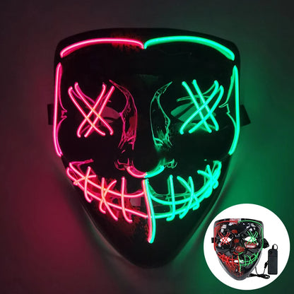 1P Scary Halloween Colplay Light Up Purge Mask Halloween Masquerade Party LED Face Masks for Kids Men Women Mask Glowing in Dark