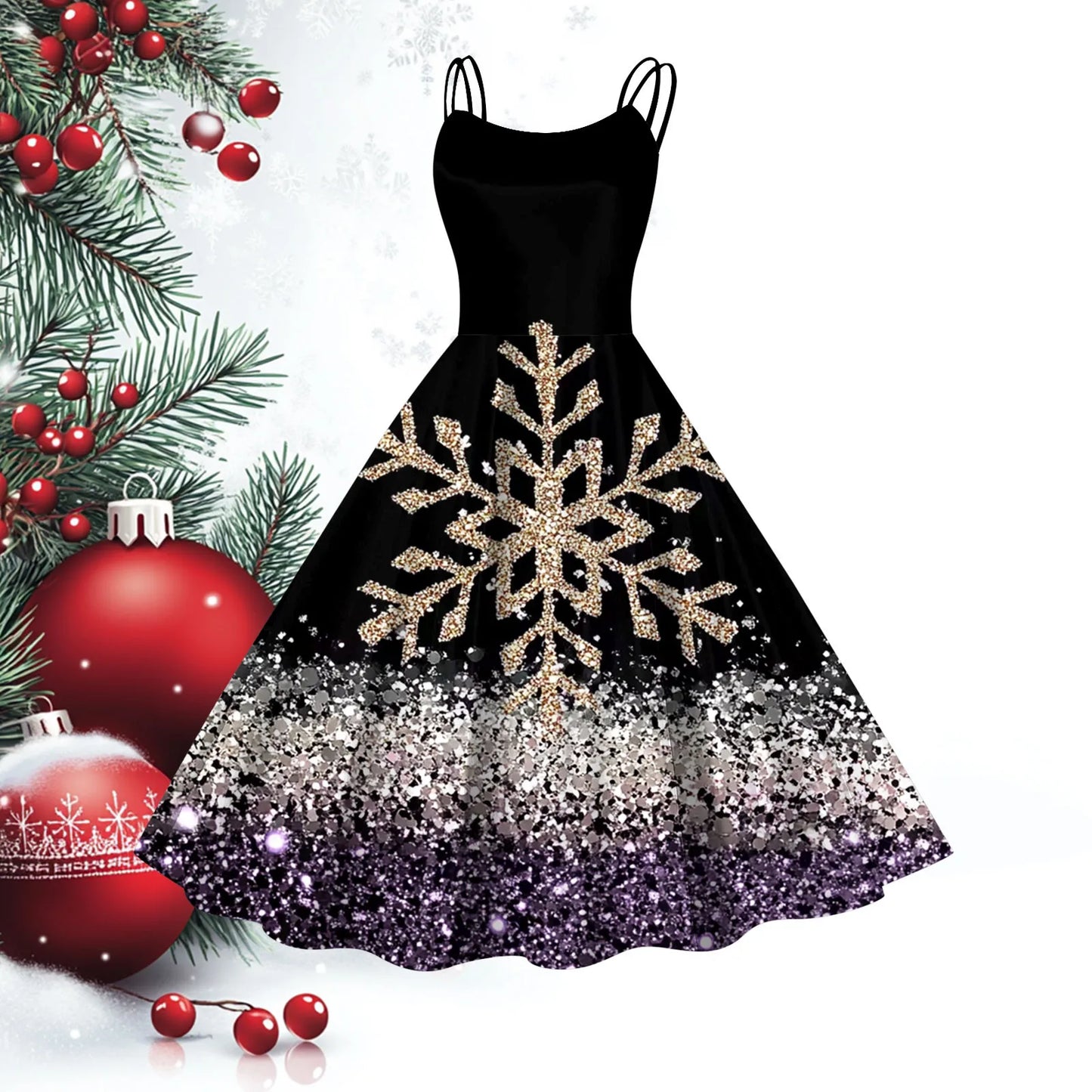 Women Christmas Print Vintage Dresses Slim Fit Sleeveless 1950s Evening Party Prom Dress Plus Size Evening Large Swing Dress