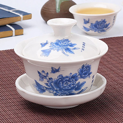 Chinese Traditional Gai Wan Tea Set Bone China Tea Sets Dehua Gaiwan Tea Porcelain Pot Set for Travel Beautiful and Easy Kettle