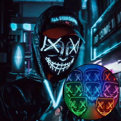 1P Scary Halloween Colplay Light Up Purge Mask Halloween Masquerade Party LED Face Masks for Kids Men Women Mask Glowing in Dark